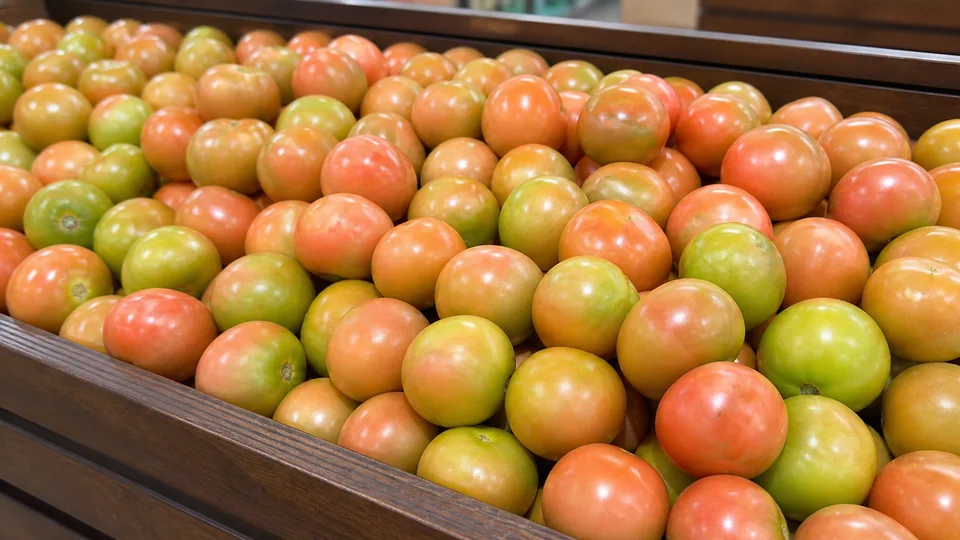 Exposição comercial de Tomate Longa Vida